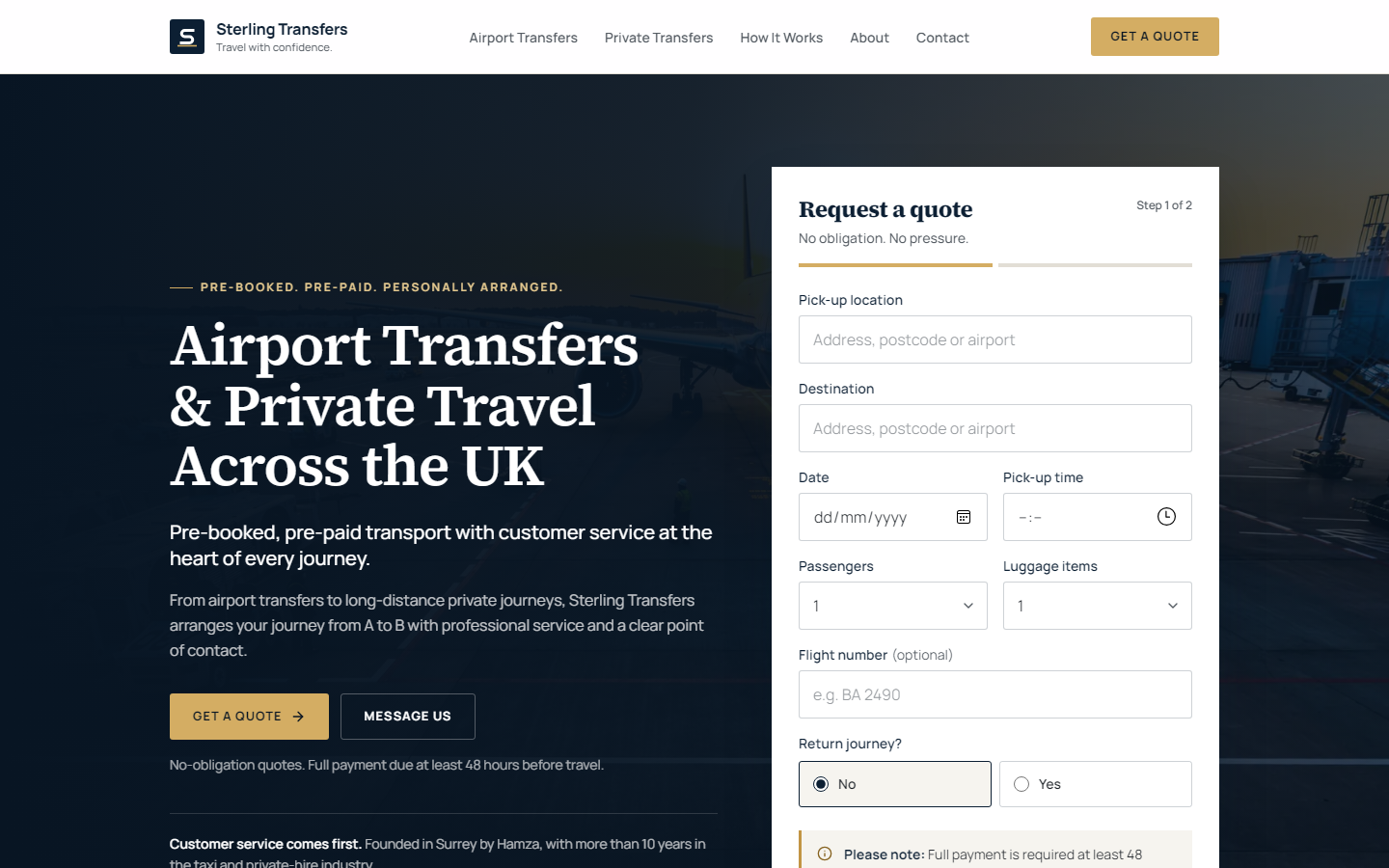 Sterling Transfers website homepage